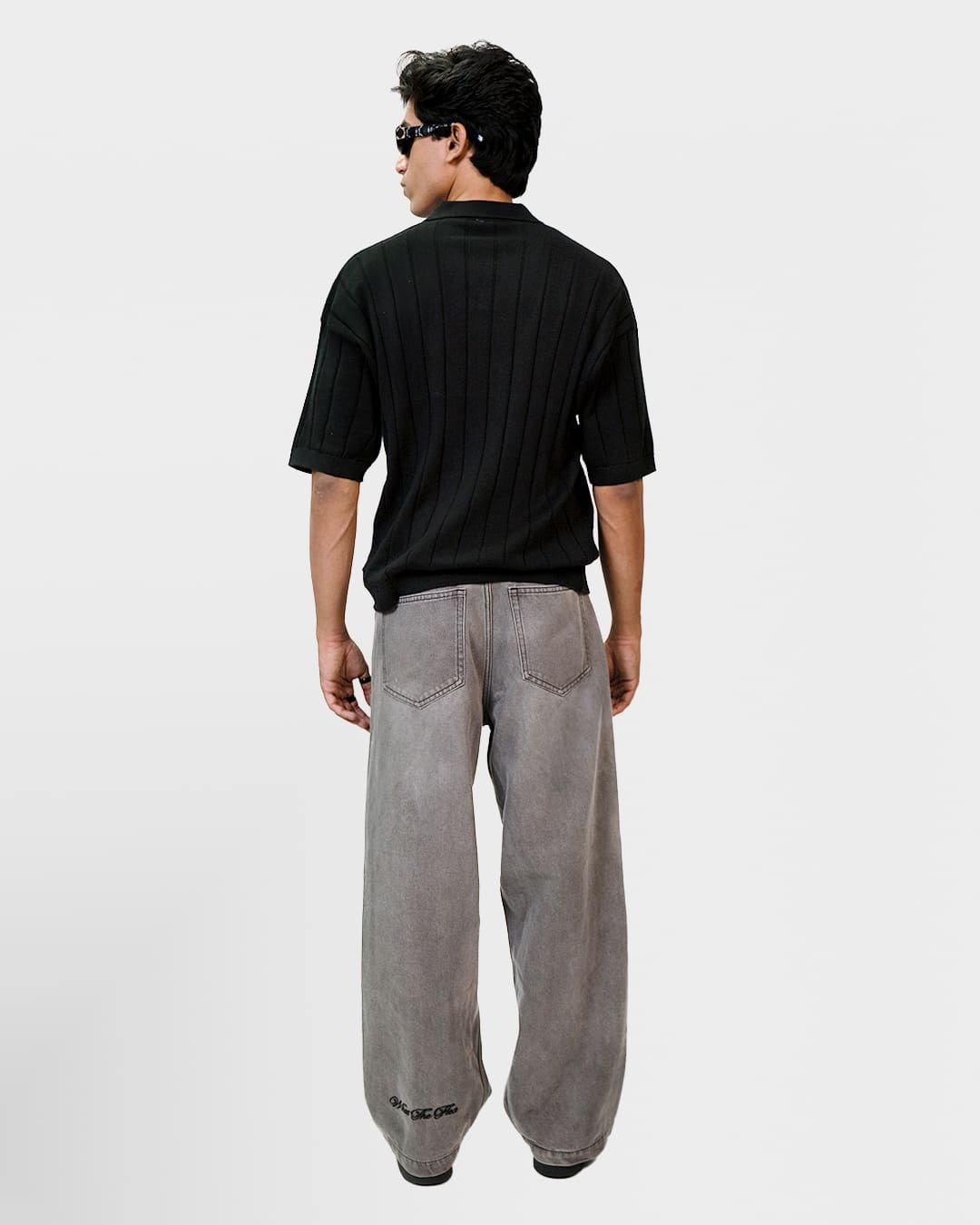 Black Striped Knit Polo T-Shirt