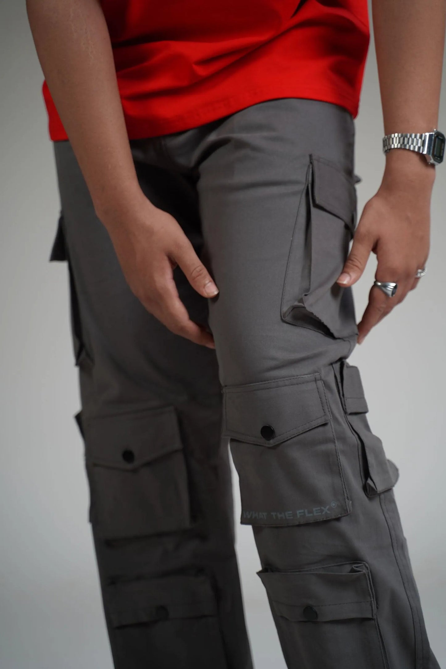 Charcoal Grey 12 Pocket Cargo Pants - Exclusive - WHAT THE FLEX
