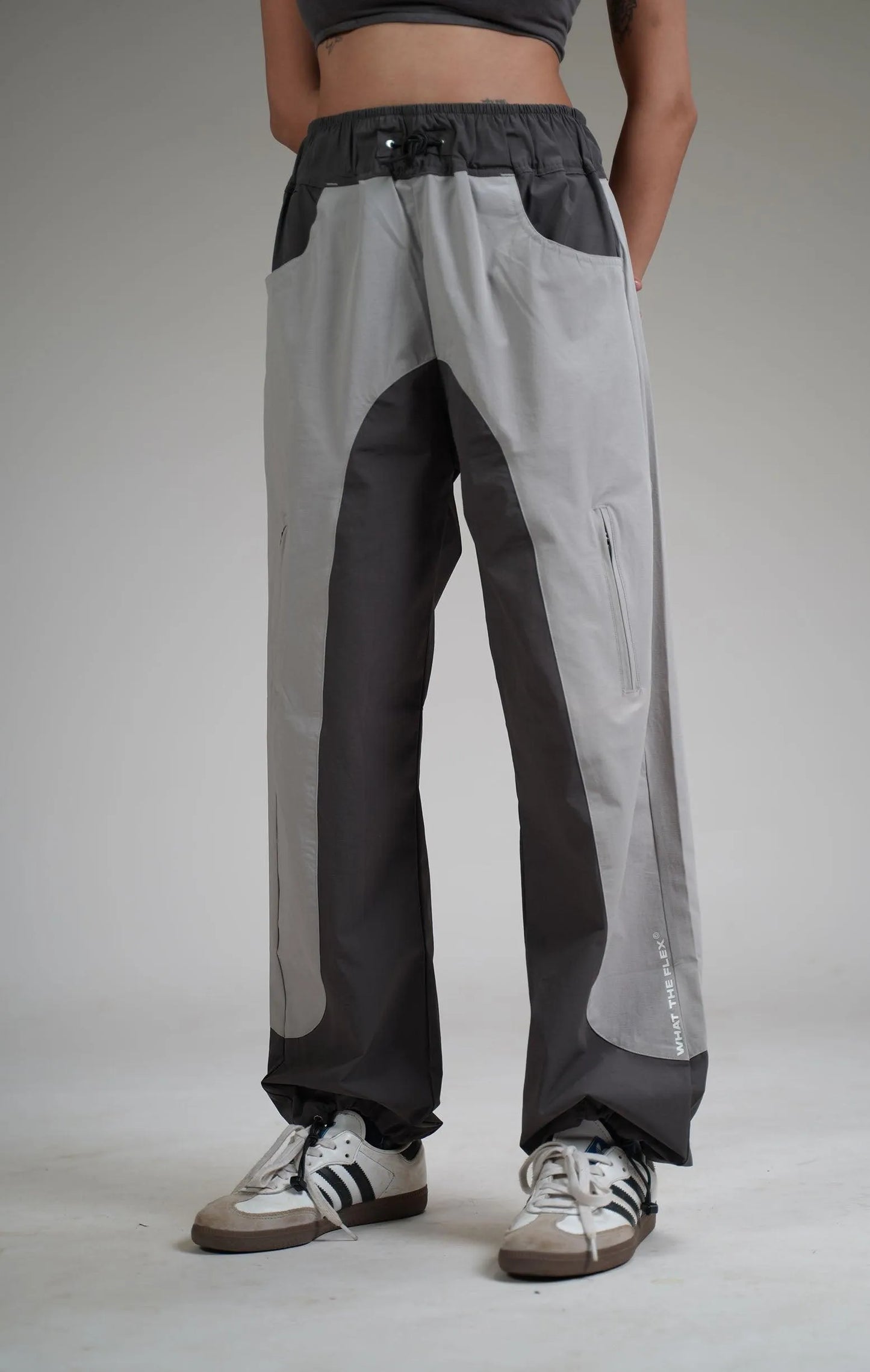 Ice Grey Panel Parachute Pants - WHAT THE FLEX