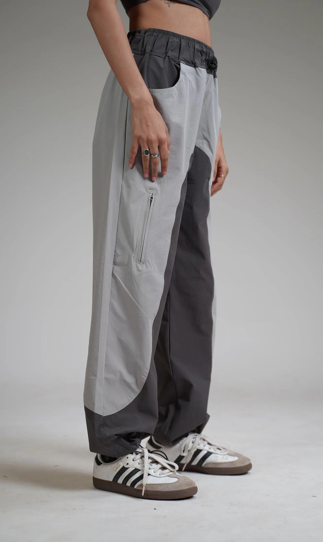 Ice Grey Panel Parachute Pants - WHAT THE FLEX
