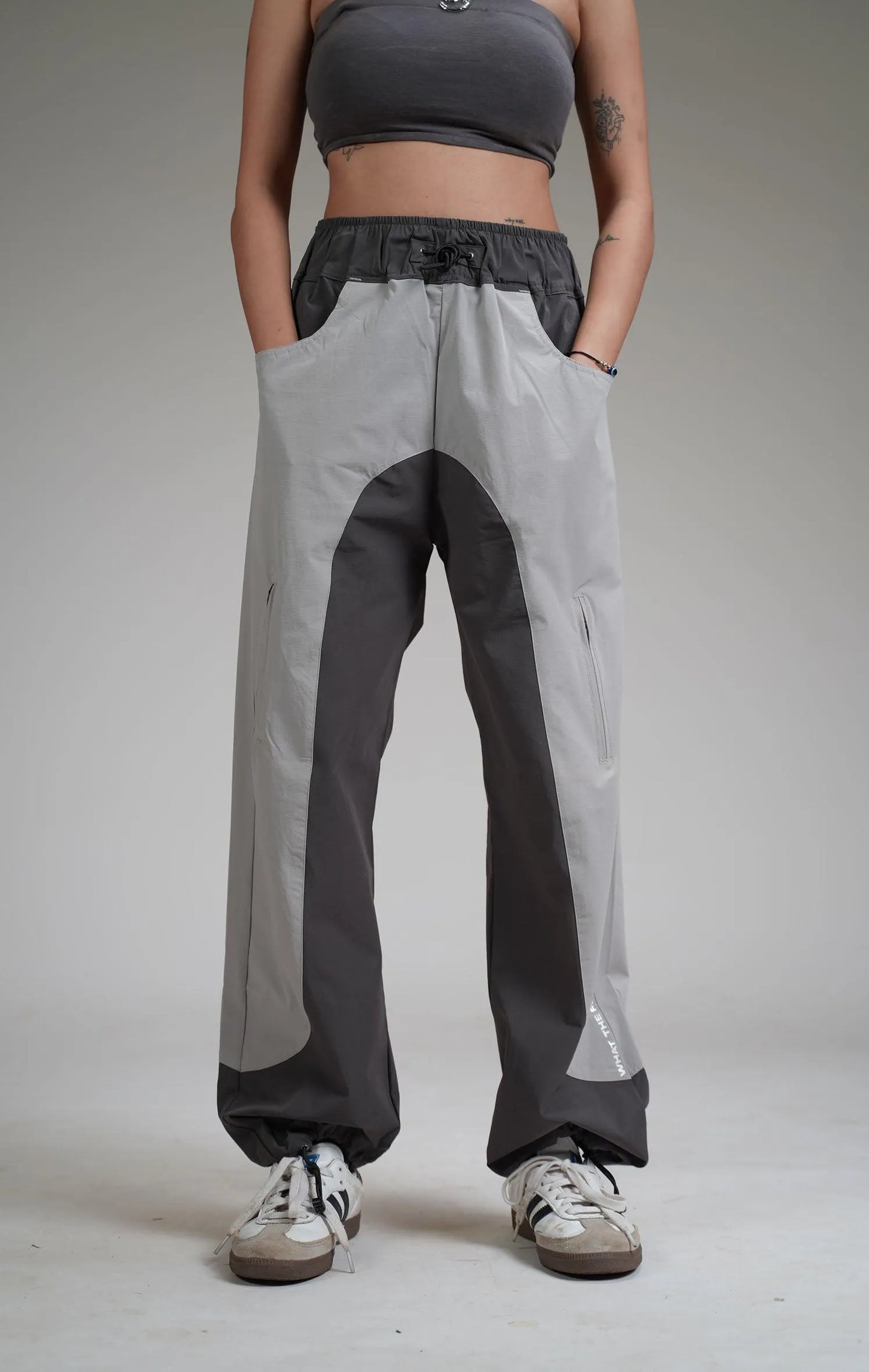 Ice Grey Panel Parachute Pants - WHAT THE FLEX