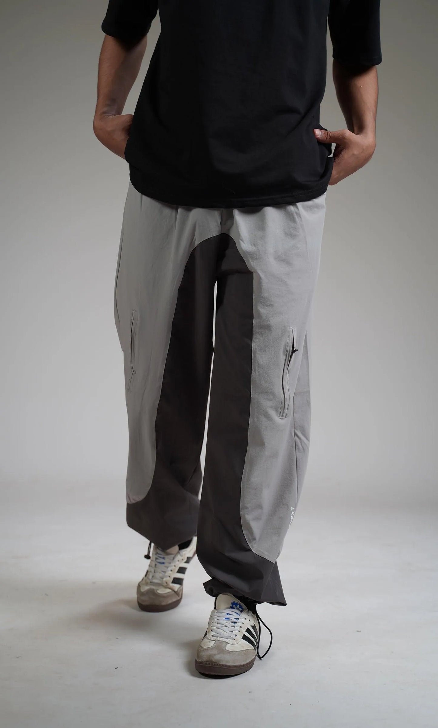 Ice Grey Panel Parachute Pants - WHAT THE FLEX