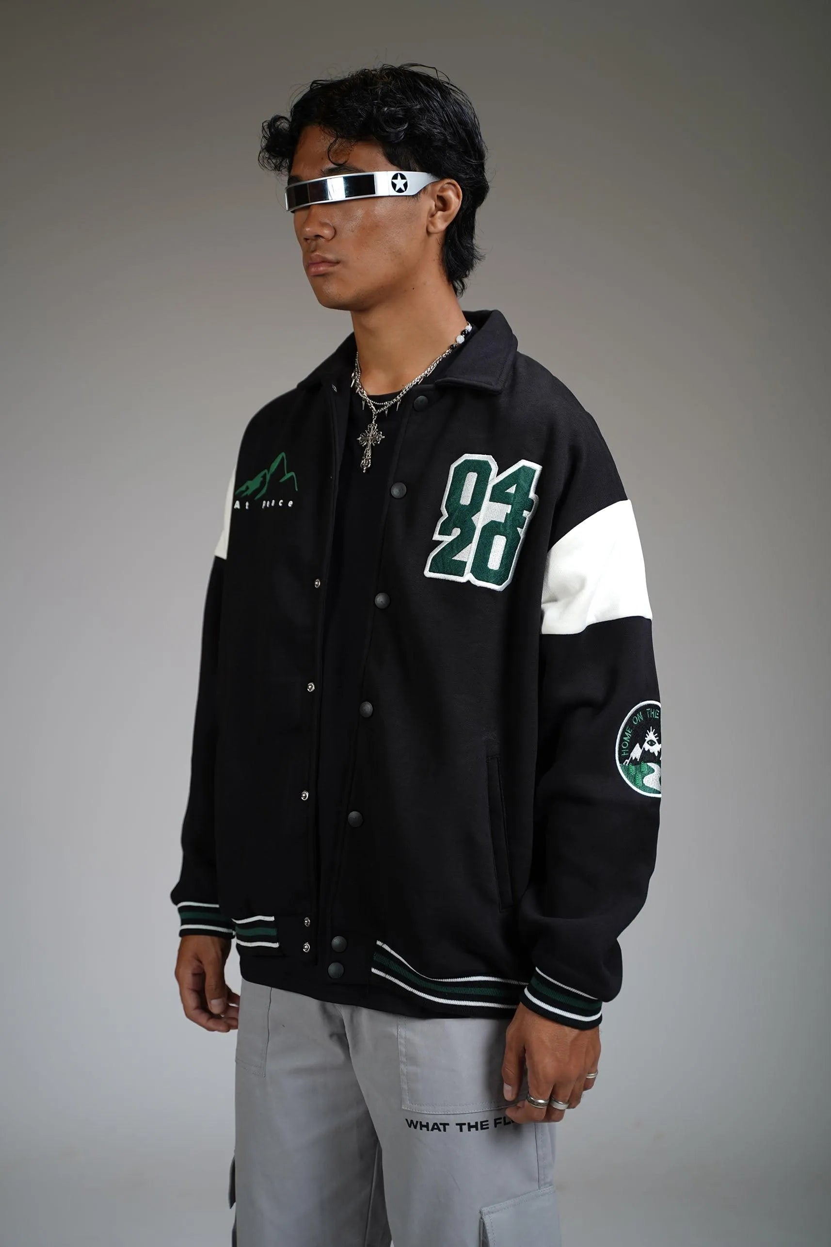 PRAYER OVER PANIC VARSITY JACKET - WHAT THE FLEX