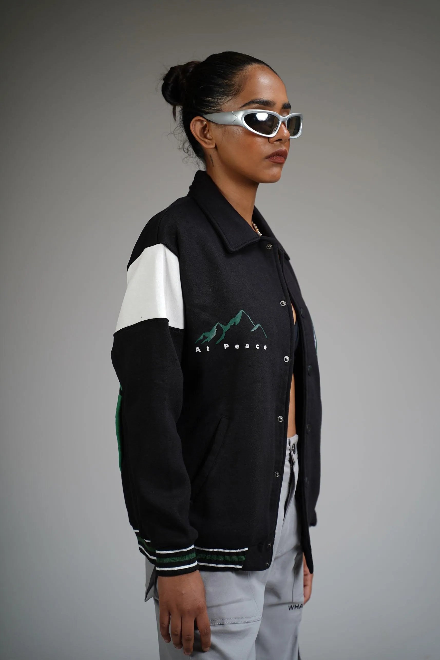 PRAYER OVER PANIC VARSITY JACKET - WHAT THE FLEX