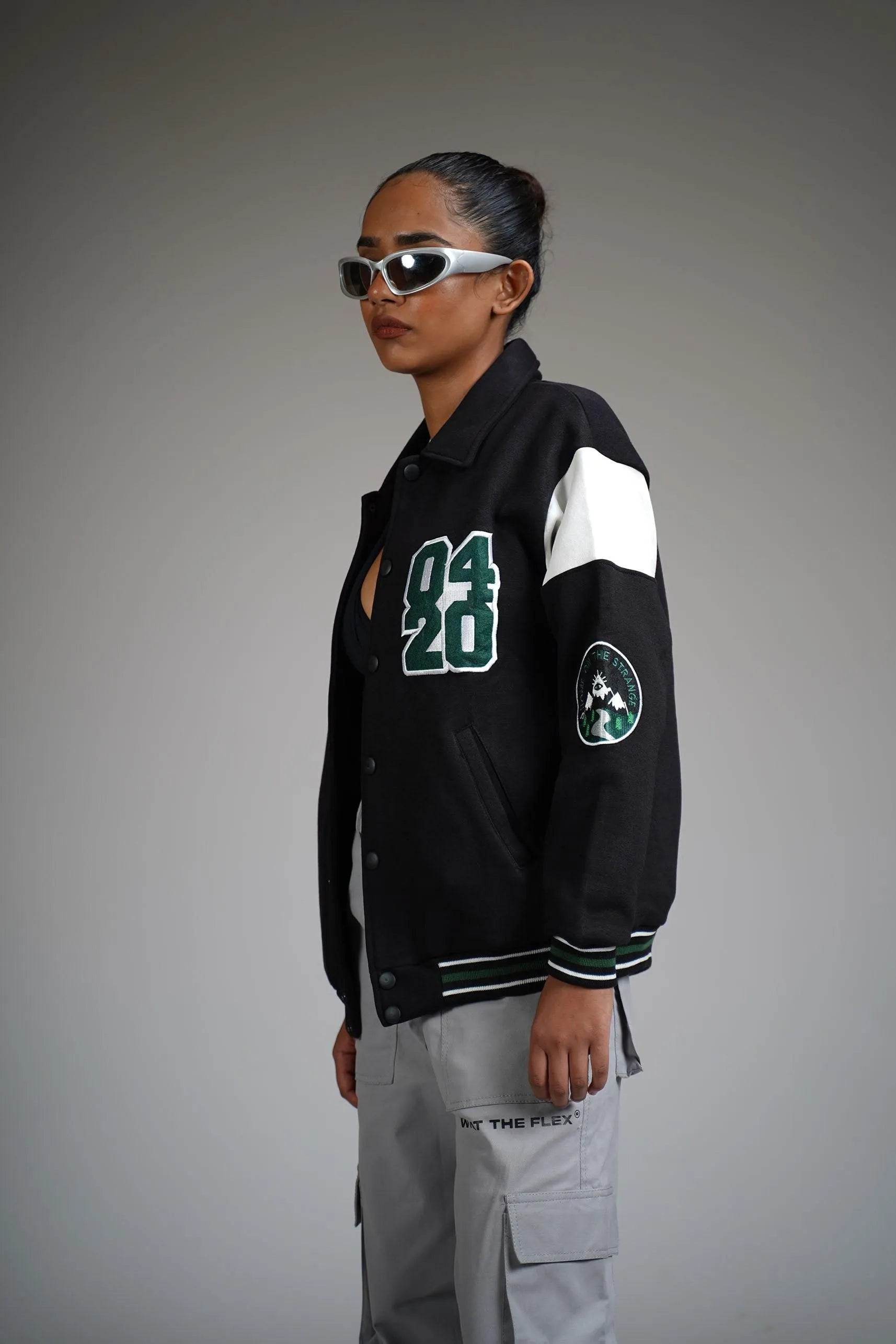 PRAYER OVER PANIC VARSITY JACKET - WHAT THE FLEX