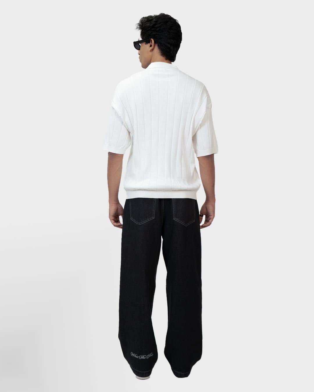 White Striped Knit Polo T-Shirt