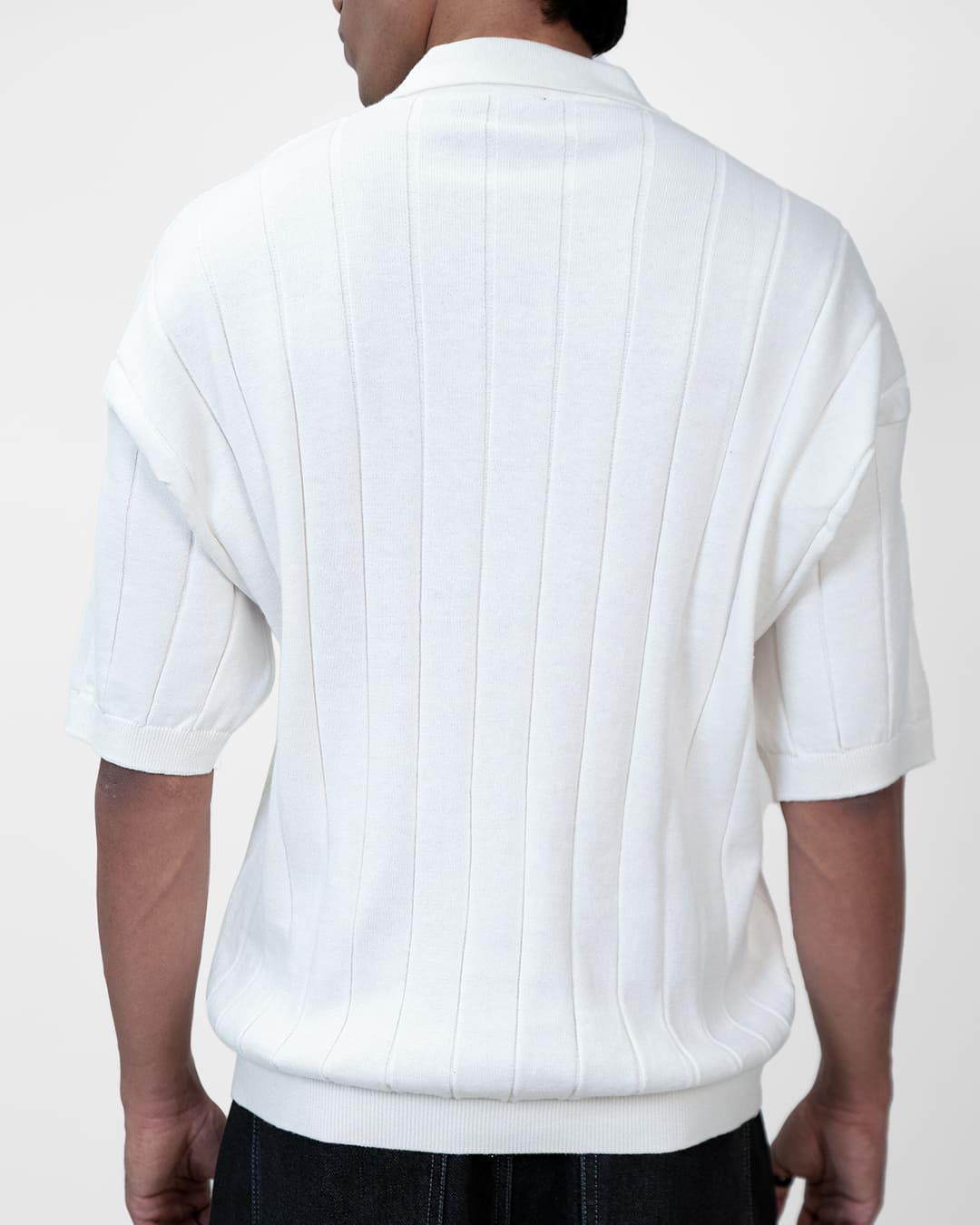 White Striped Knit Polo T-Shirt
