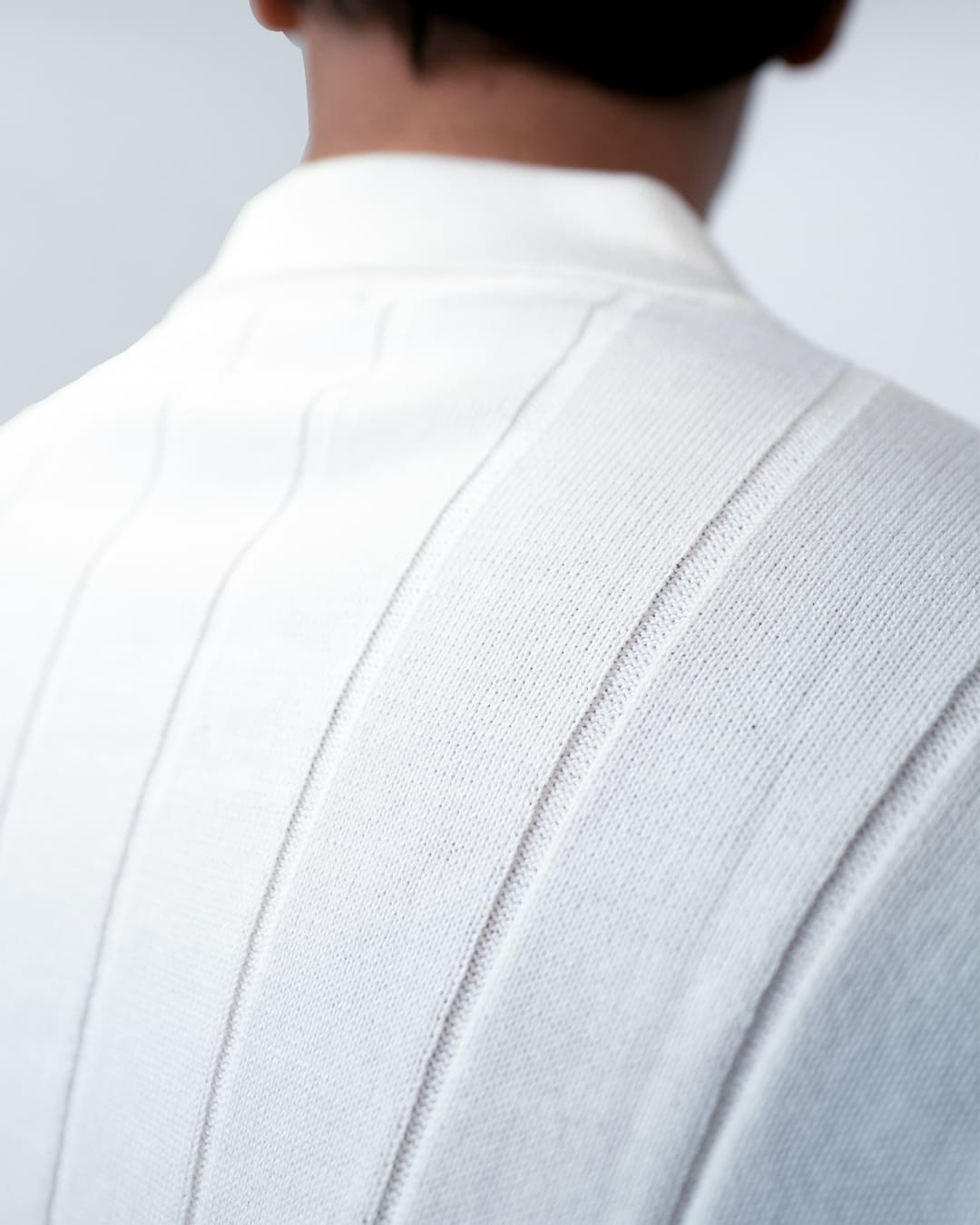 White Striped Knit Polo T-Shirt
