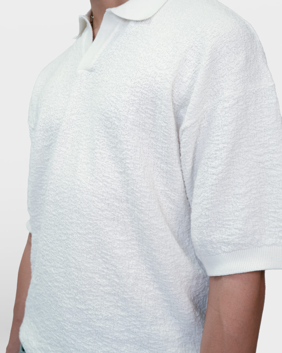White Urban Knit Polo T-Shirt