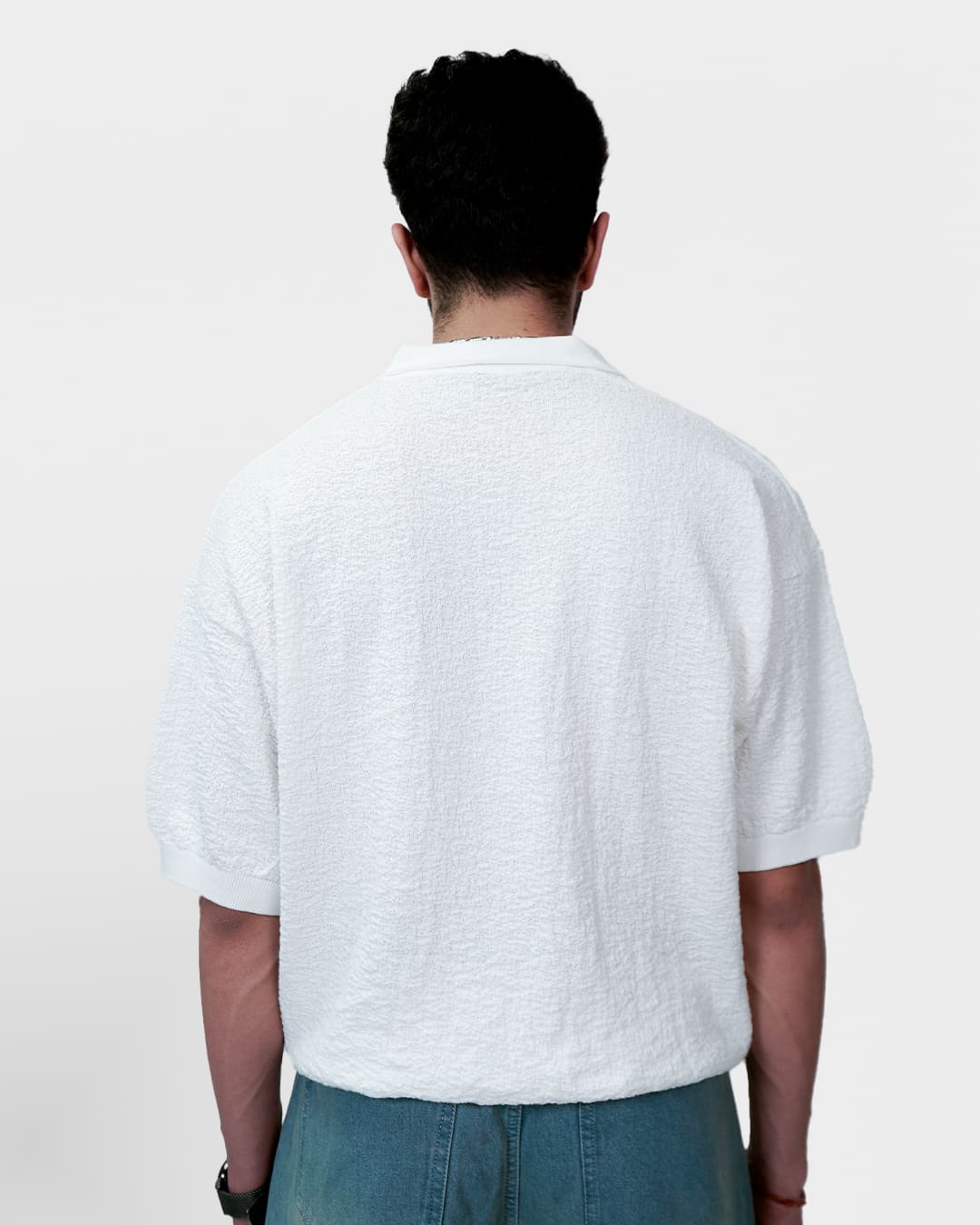 White Urban Knit Polo T-Shirt