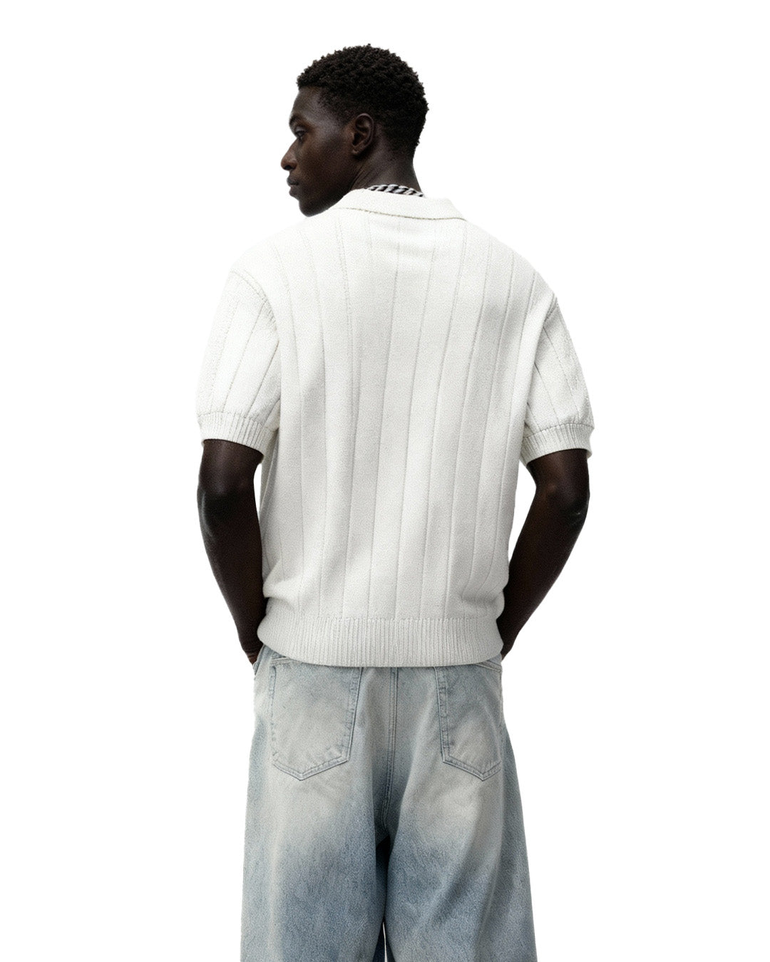 White Striped Knitted Polo T-Shirt
