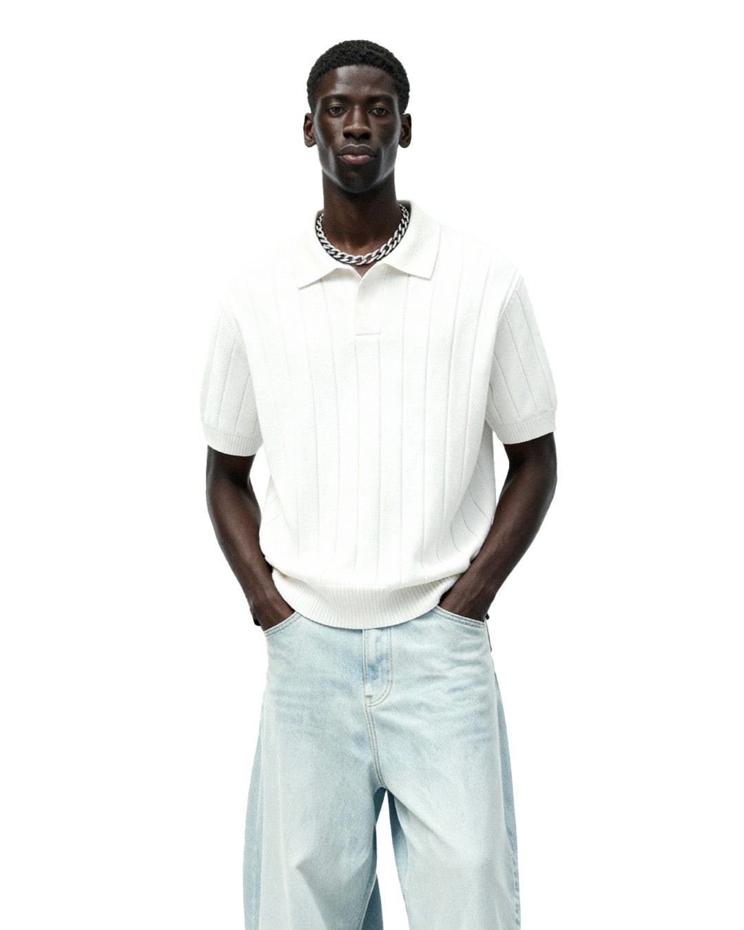 Buy White Striped Knitted Polo T-Shirt | WTFlex – WHAT THE FLEX