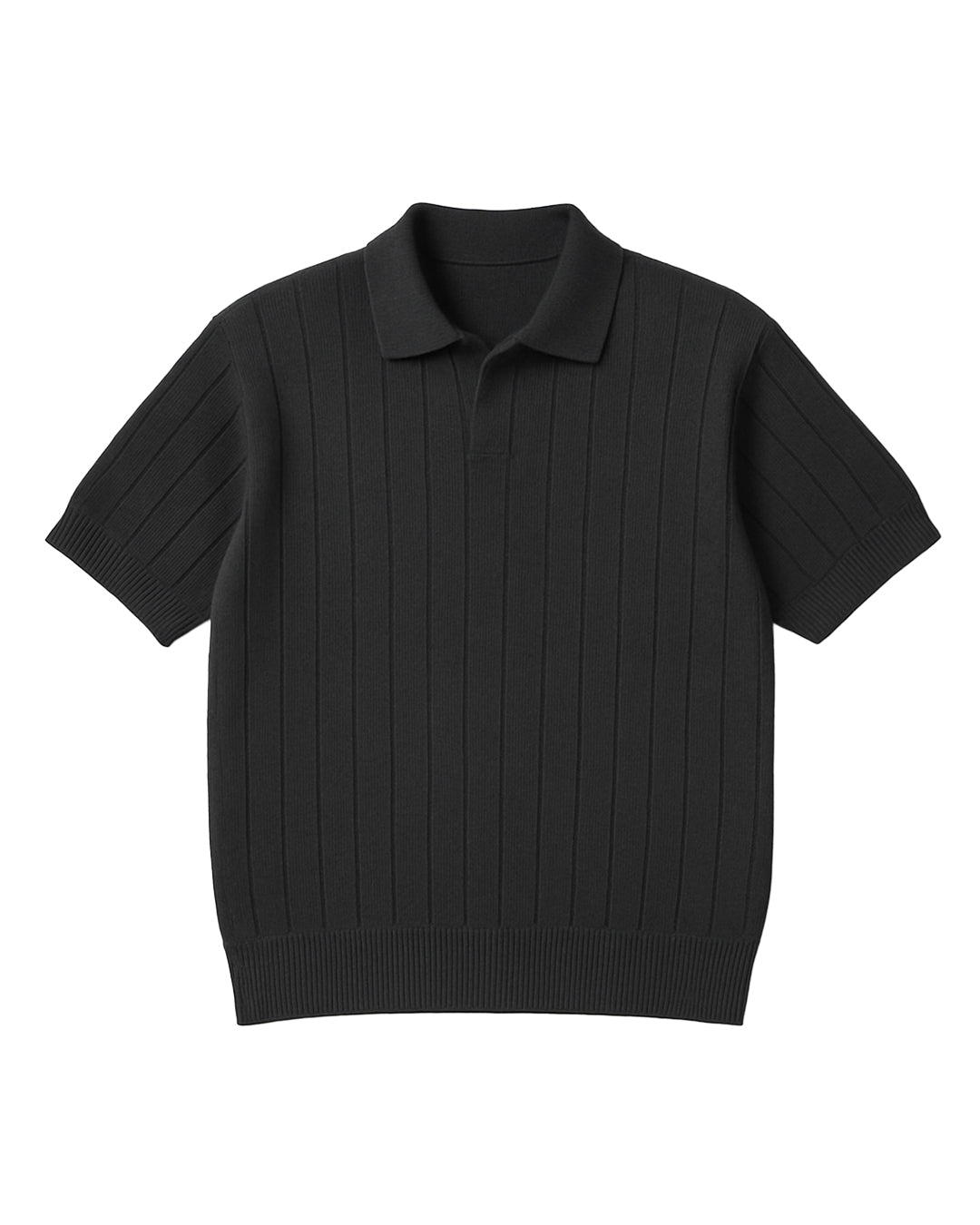 Black Striped Knit Polo T-Shirt