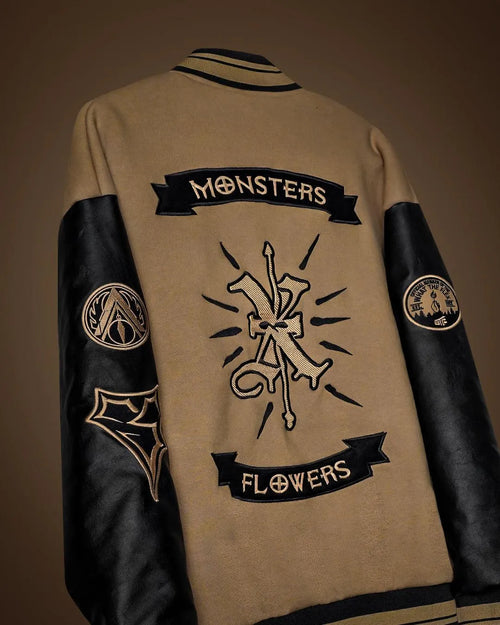 black and brown varsity jacket