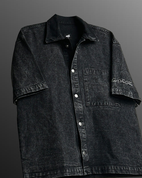 Black Heavy Stitched Denim Shirt