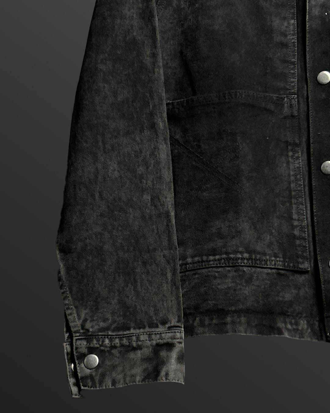 Black Long Sleeve Stitched Denim Overshirt