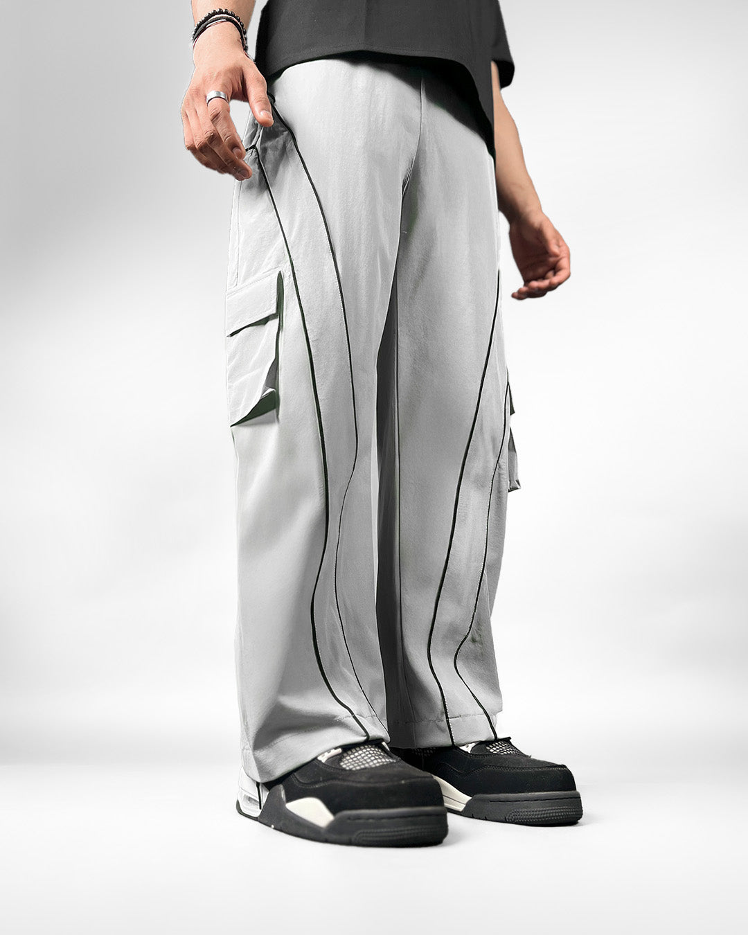 Grey Edgy Parachute Pants