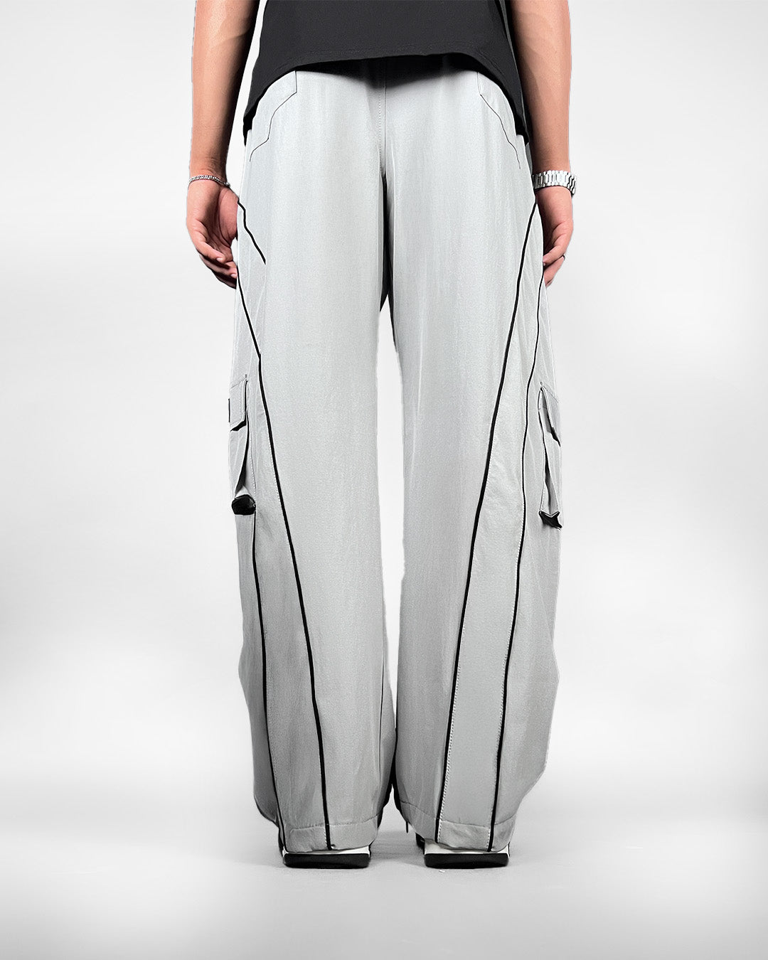 Grey Edgy Parachute Pants