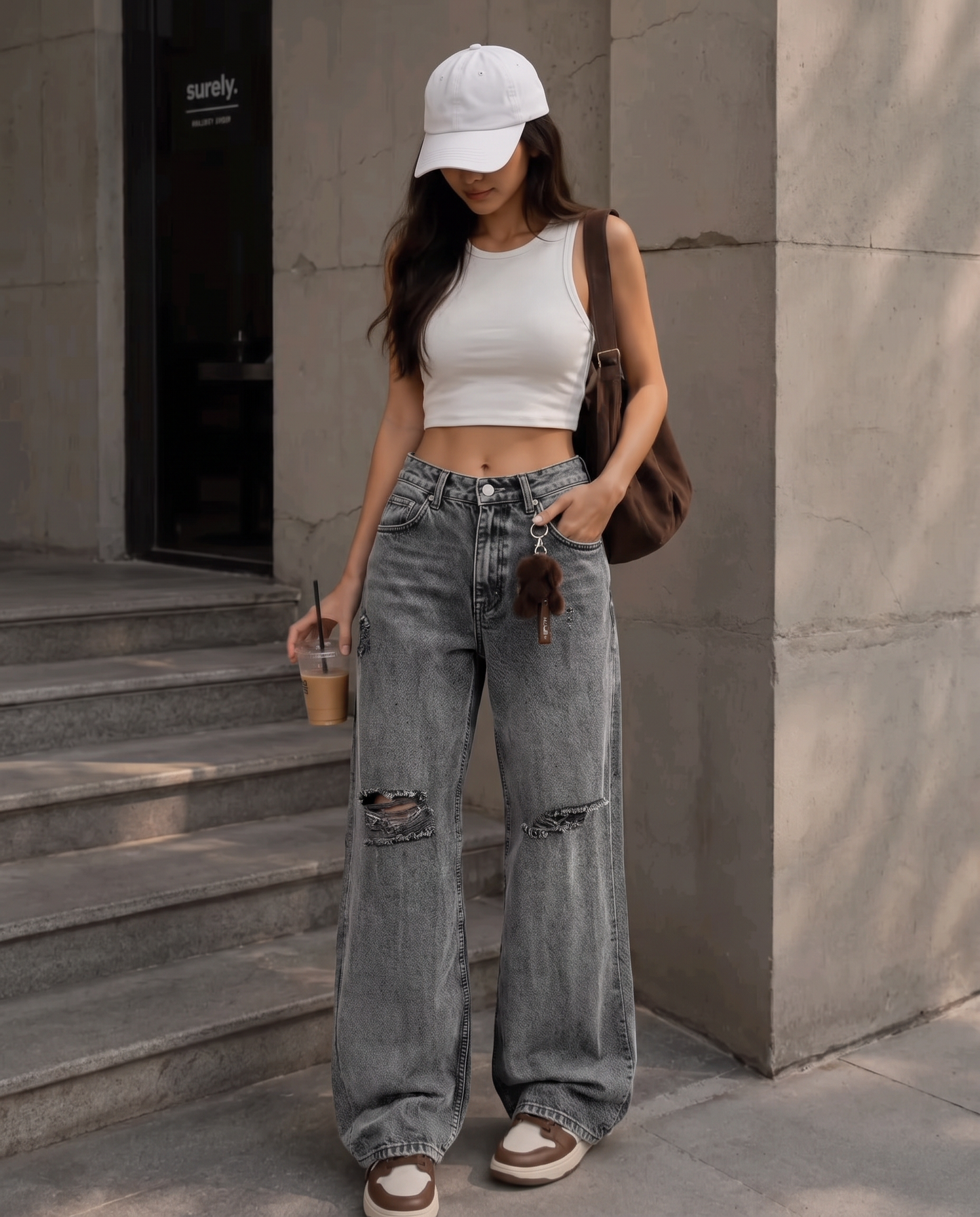 Black Rugged Baggy Jeans For Women