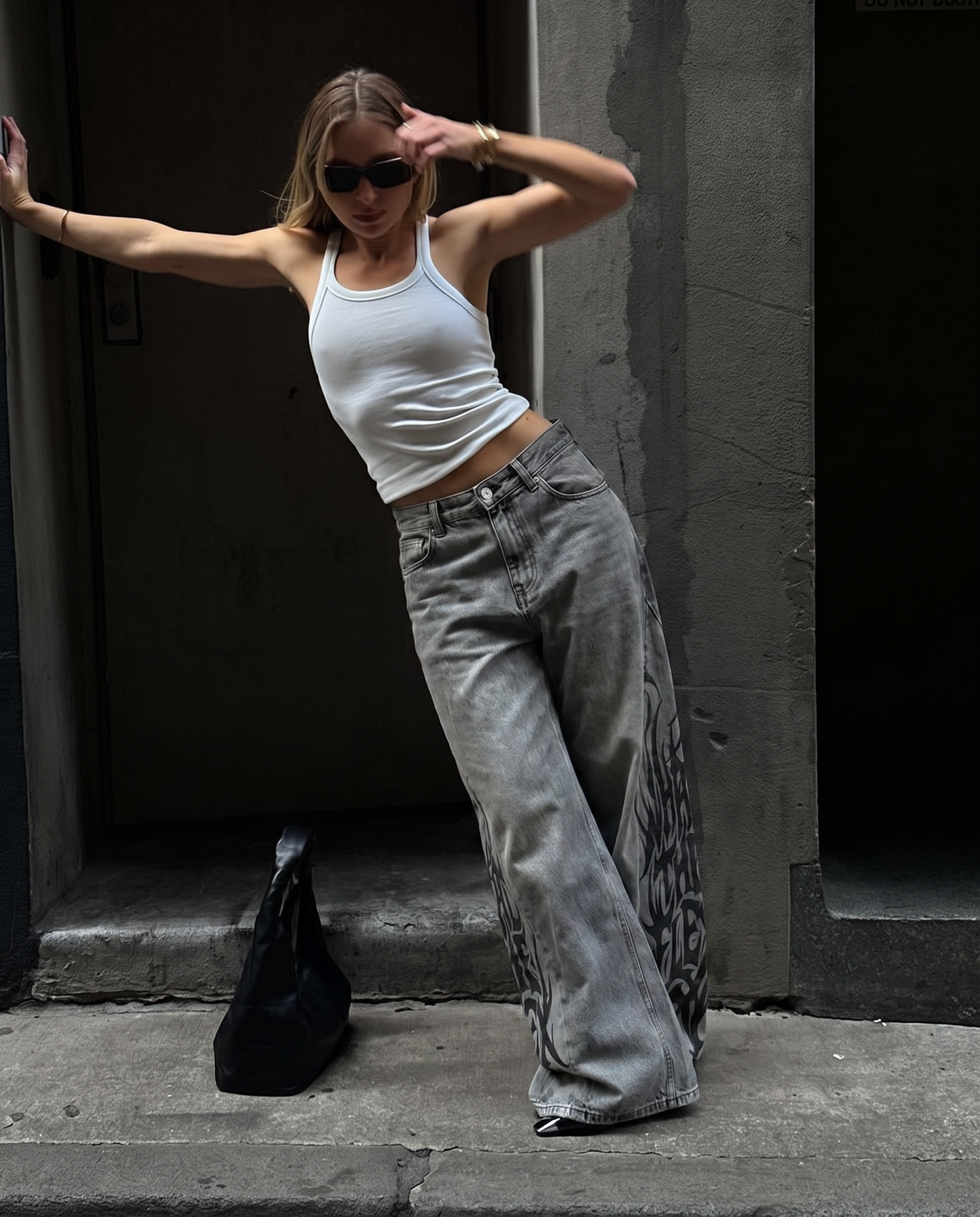 The Flex Symbol Grey Baggy Jeans For Women.