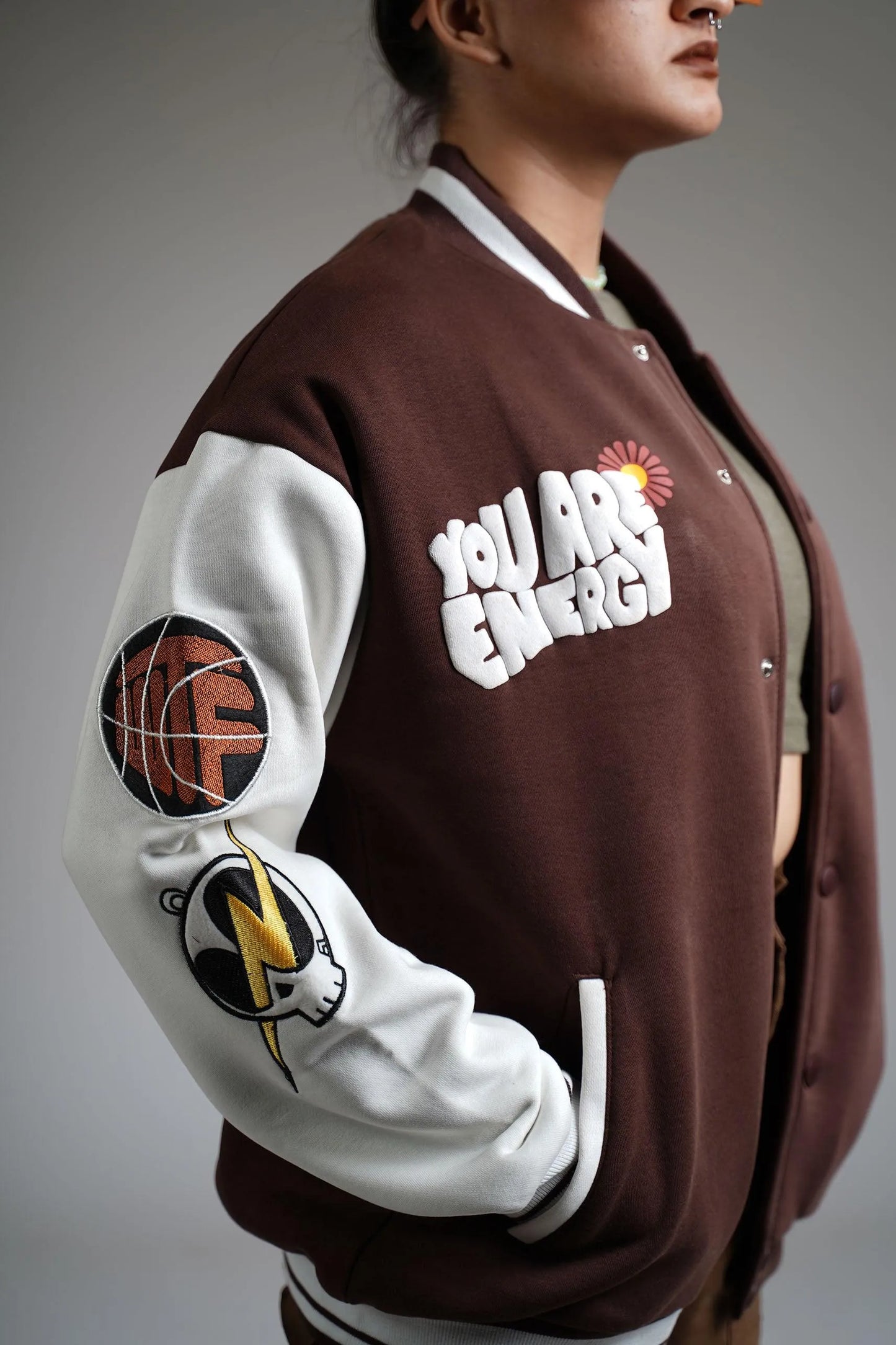 printed thick varsity jacket