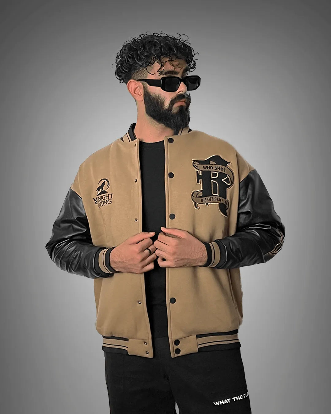 relaxed fit leather sleeves varsity jacket