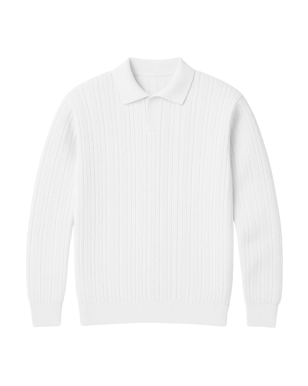 White Knitted Polo T-shirt Full Sleeve