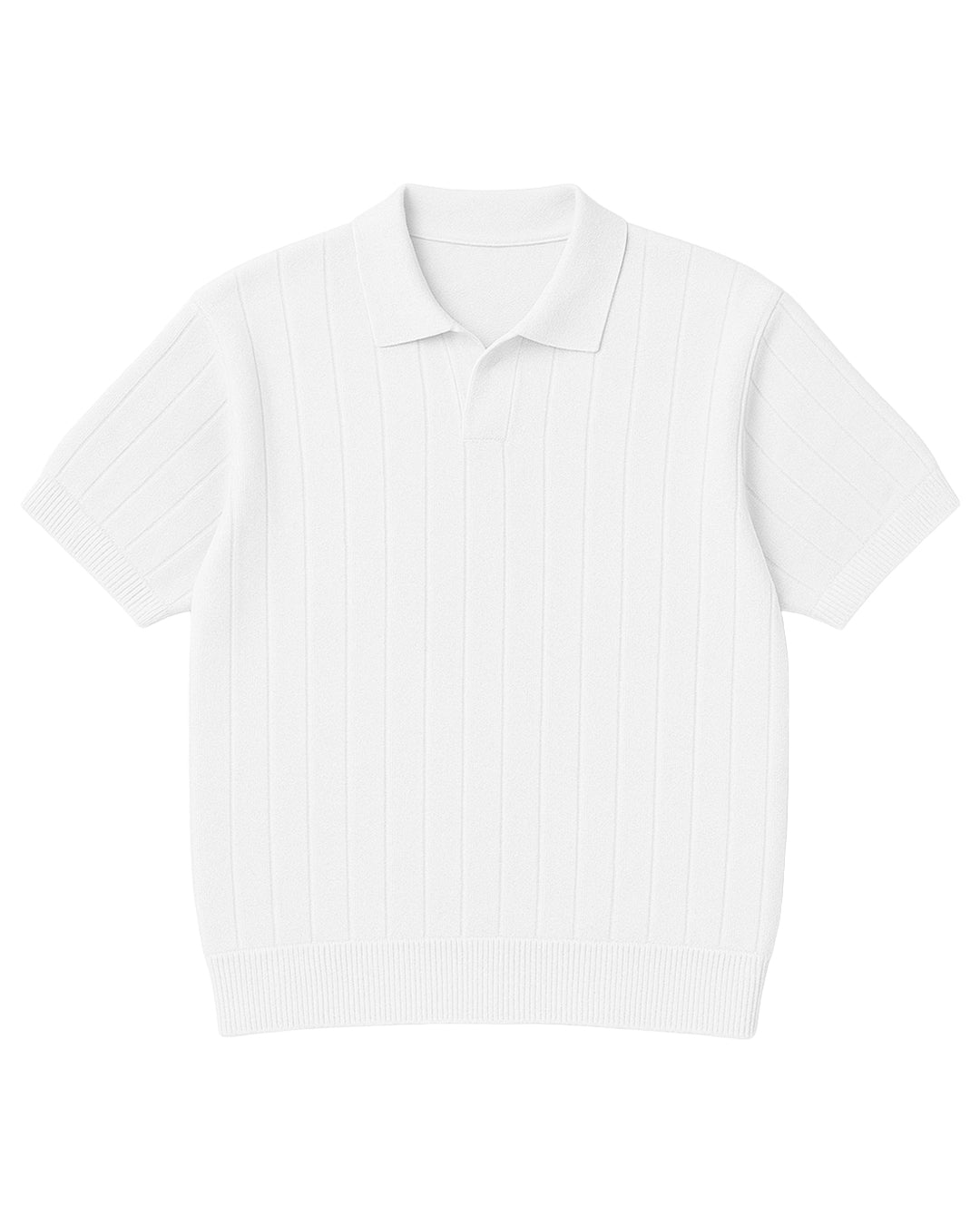 White Striped Knit Polo T-Shirt