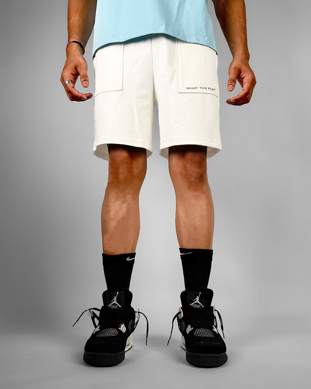 Frontcut Off White Cotton Shorts