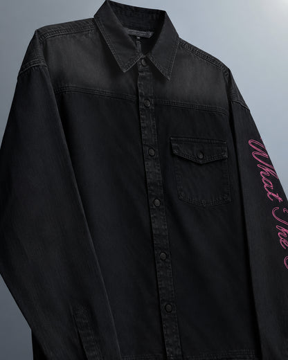 Pink Glitch Denim Shirt