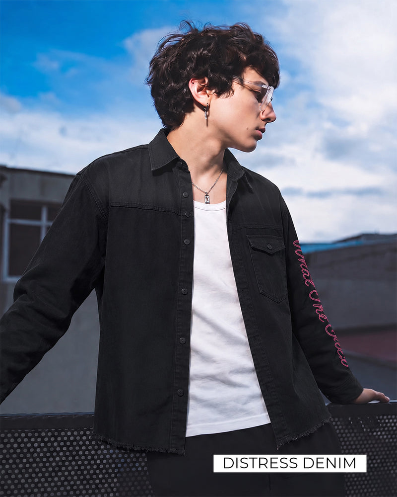 Pink Glitch Denim Shirt