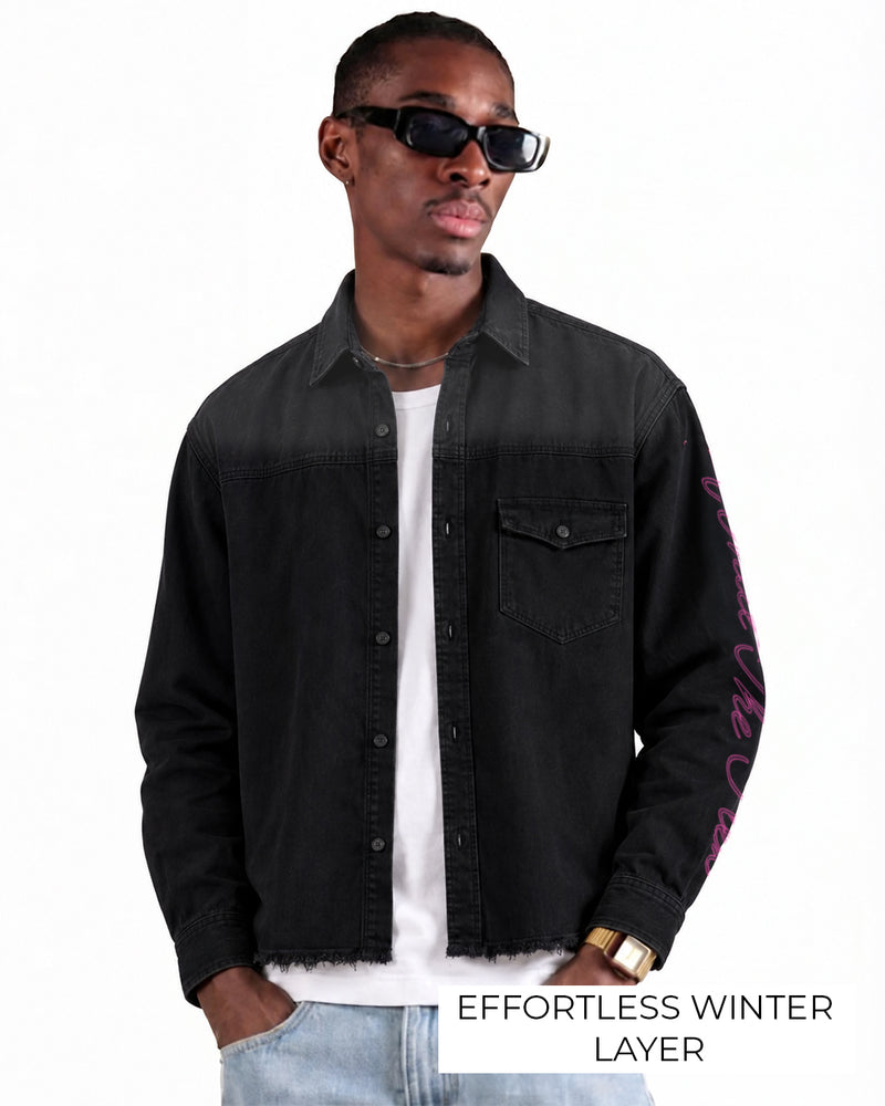 Pink Glitch Denim Shirt