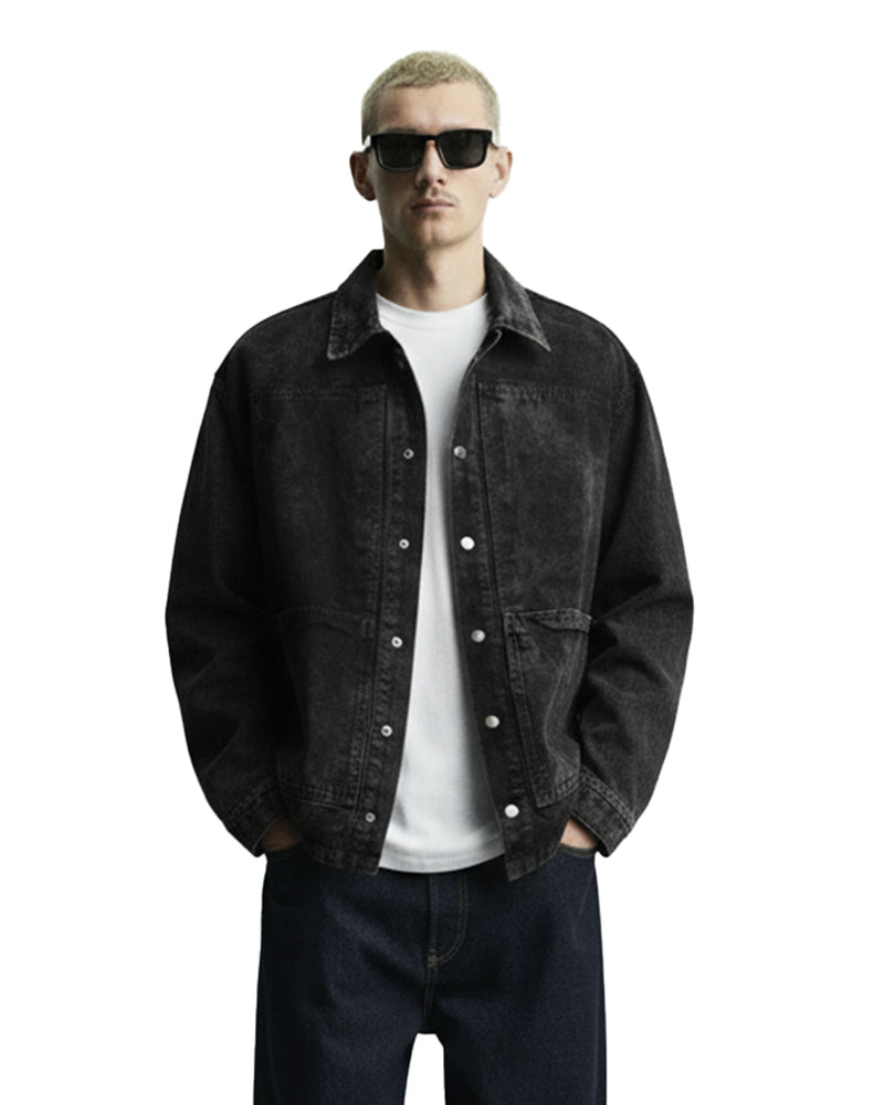 Black Long Sleeve Stitched Denim Overshirt