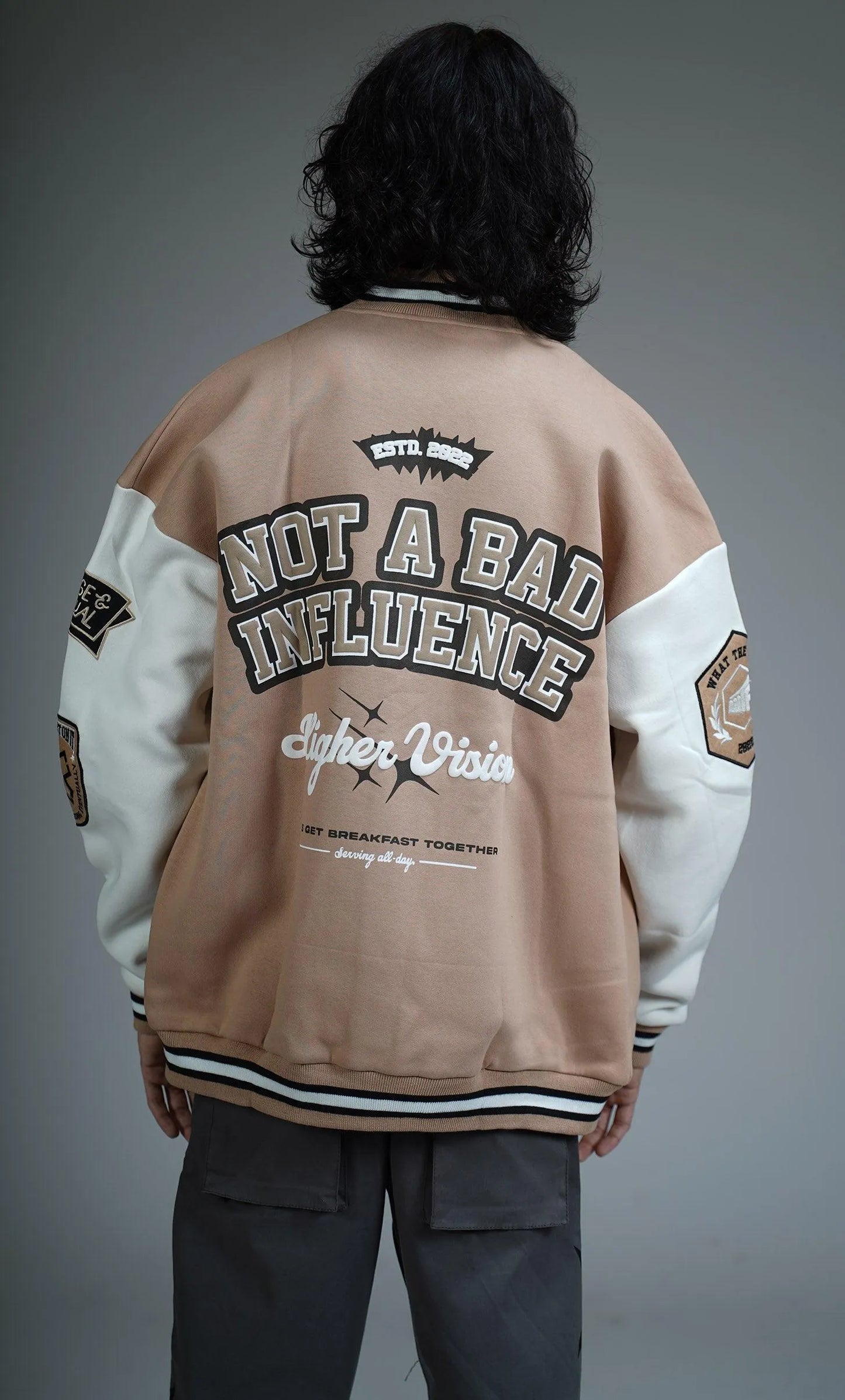 3d puff print varsity jacket 