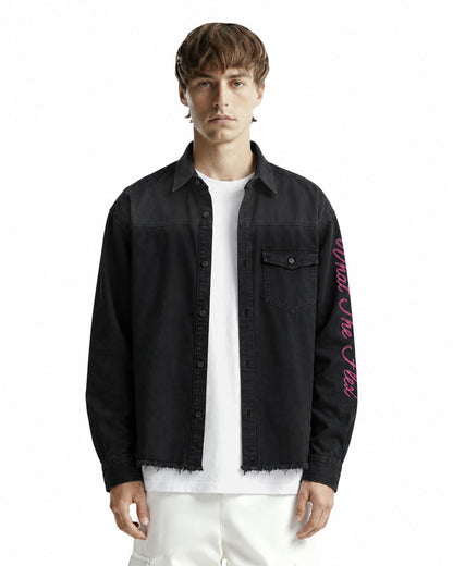 Pink Glitch Denim Shirt