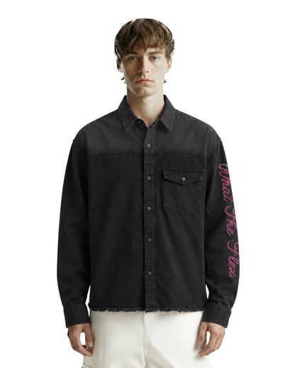 Pink Glitch Denim Shirt