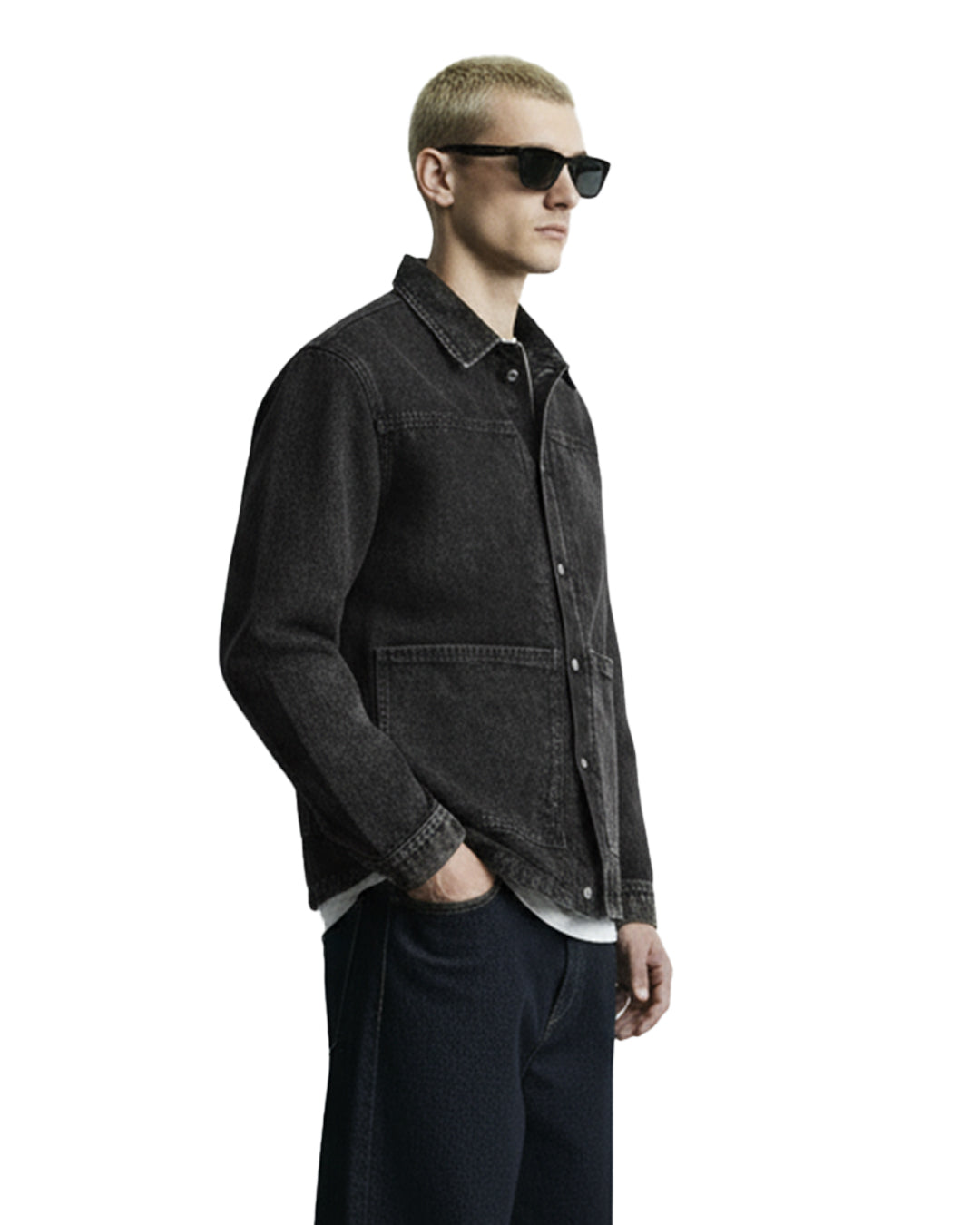 Black Long Sleeve Stitched Denim Overshirt