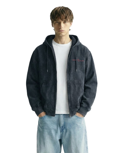 Aafat Black Denim Zipper Hoodie