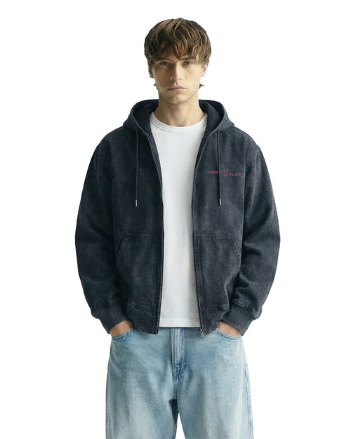 Aafat Black Denim Zipper Hoodie