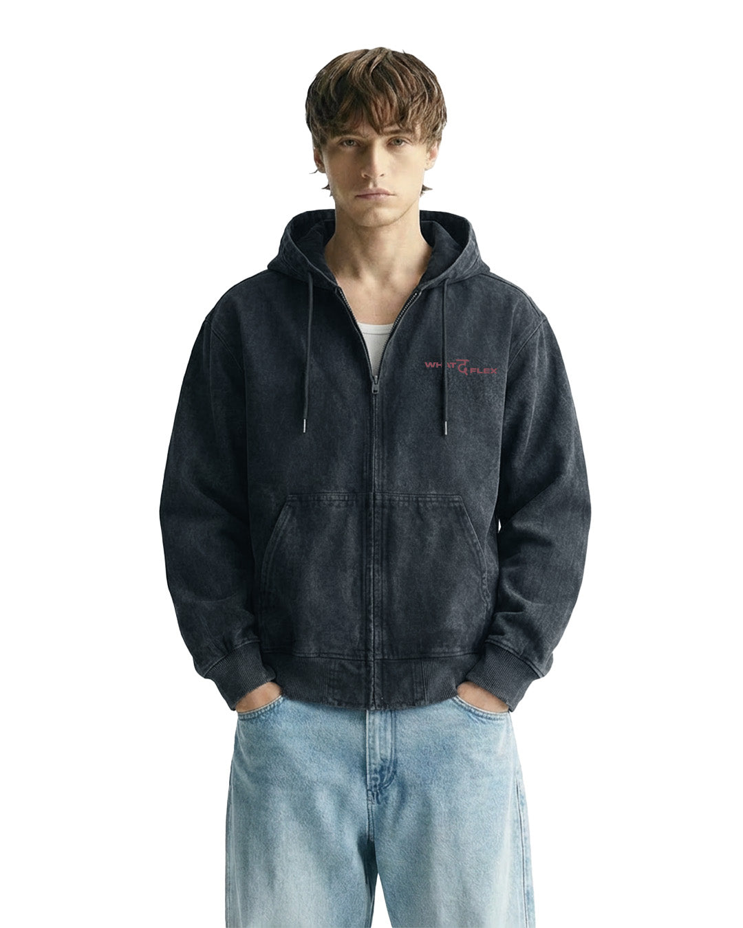 Aafat Black Denim Zipper Hoodie