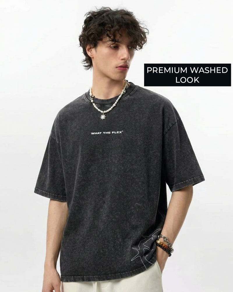 Apocalyptic Black Printed Acid Wash T-Shirt