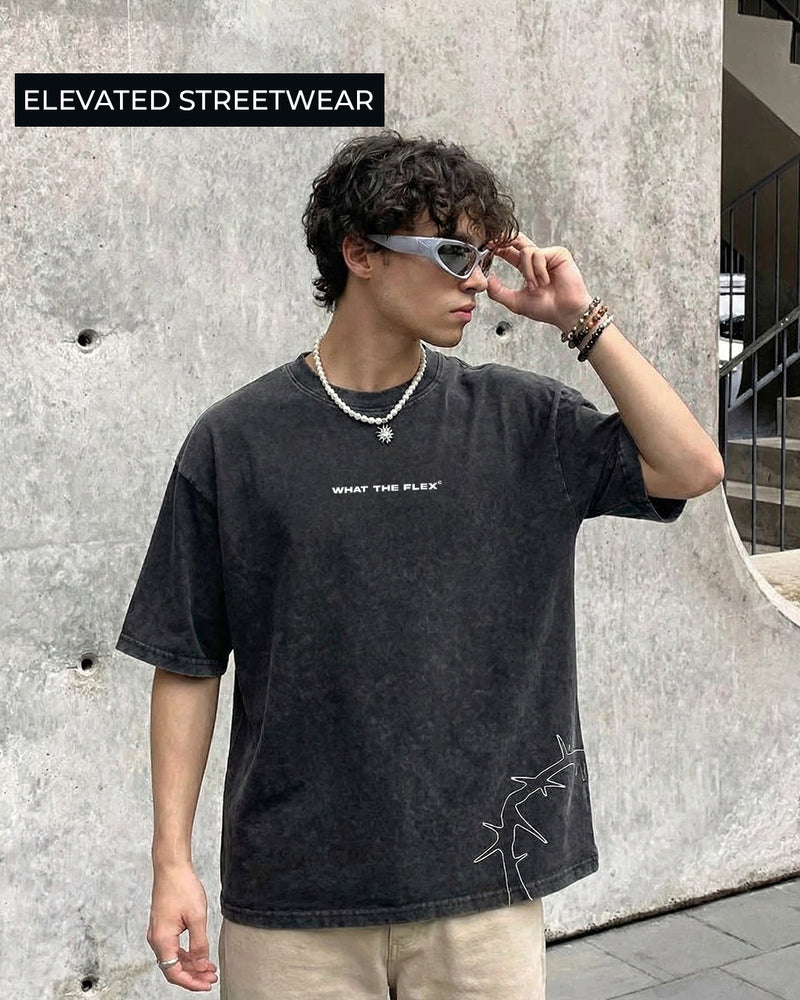 Apocalyptic Black Printed Acid Wash T-Shirt