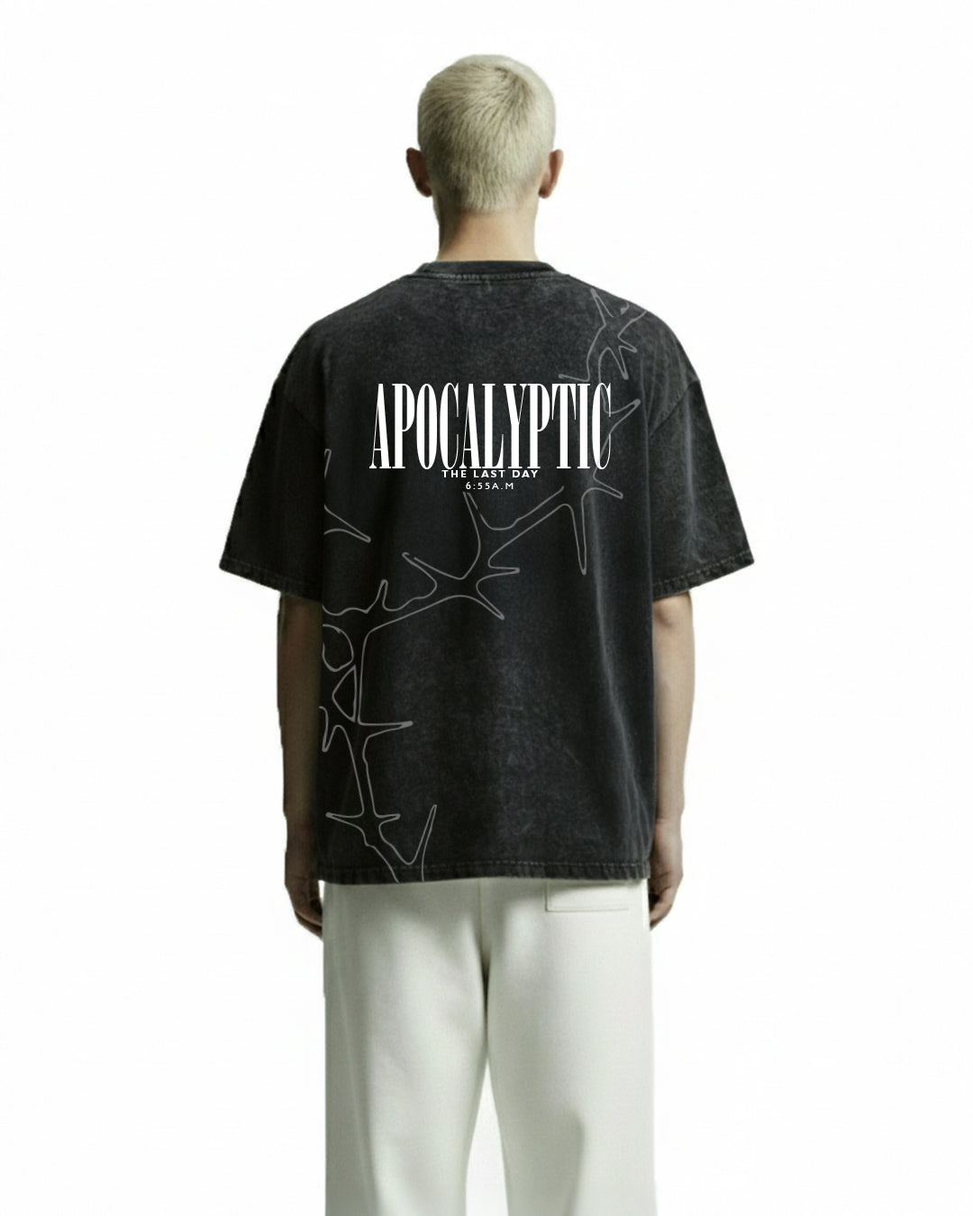 Apocalyptic Black Printed Acid Wash T-Shirt