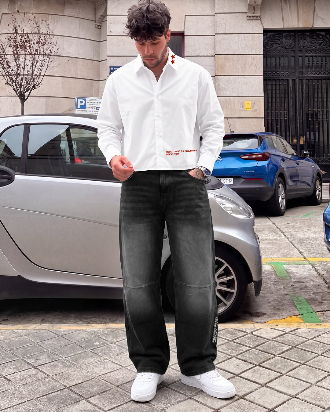 Ashline Pattern Straight Cut Jeans