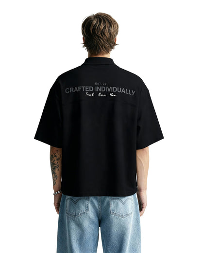 Black Retro Cotton Polo T-Shirt