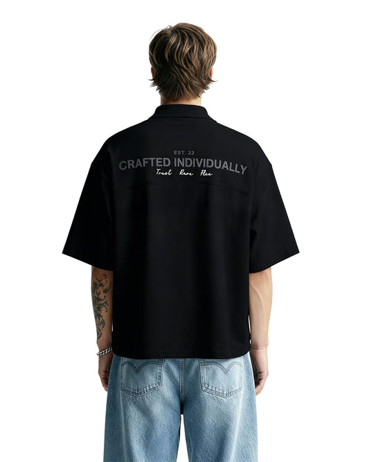 Black Retro Cotton Polo T-Shirt