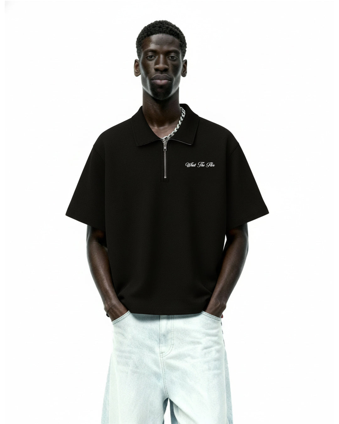 Ash Black Polo T-Shirt with Zip