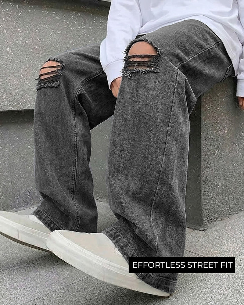 Black Rugged Baggy Jeans