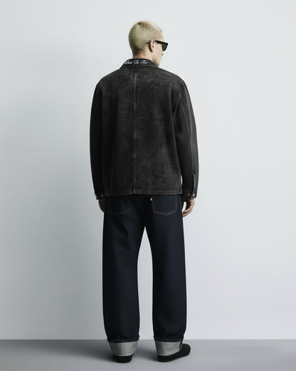 Black Long Sleeve Stitched Denim Overshirt
