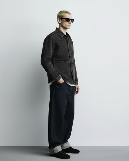 Black Long Sleeve Stitched Denim Overshirt